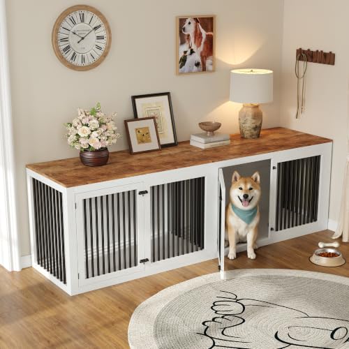 128" Extra Large Dog Crate Furniture, 3-in-1 Corner Dog Kennel, view 4