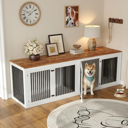 128" Extra Large Dog Crate Furniture, 3-in-1 Corner Dog Kennel, view 4