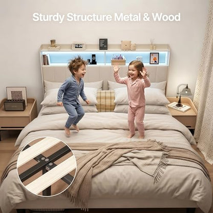 Queen Size Bed Frame with Headboard & Charging Station, view 6