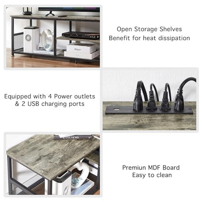 TV Stand with Power Outlets for Televisions up to 80Inch, 70" Media Entertainment Center with Charging Station 3-Tier Open Storage Shelves with Metal Frame for Living Room/Bedroom，Grey