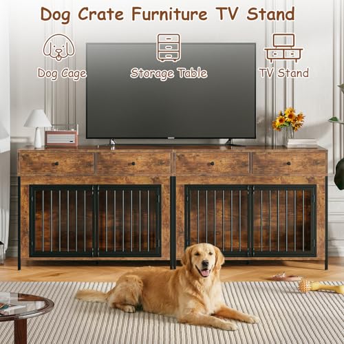 Large Dog Crate Furniture with 2 Drawers, 44 Inch Wooden Dog Kennel Indoor, view 6