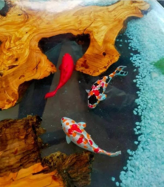 Artistic Aquatic Epoxy Resin Round Coffee Table with Koi Fish Dining Table for 2, 4, 6, 8 Living Room Table, End/Side Table, Bar Table Home Décor (30" Inches Tall, 36 x 36 Inches)