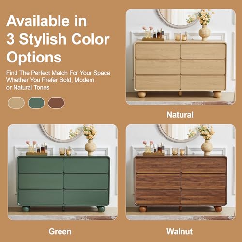 Modern 6 Drawer Dresser for Bedroom, 48" Wooden Chest of Drawer, Natural, view 4