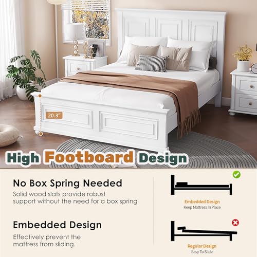 Wood Bed Frame Queen with Tall Headboard & Footboard, view 5