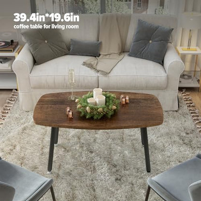 Folding Coffee Table for Small Spaces, No Assembly Farmhouse Portable Living Room Table, Walnut 39.3x19.6x17.7 Inch