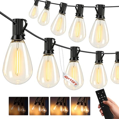 50FT Outdoor String Lights, 15m Waterproof Remote LED Patio Lights with 19+1 S11 Bulbs 10FT Extension Cable, Dimmable Outside Hanging Lights for House, Porch,Yard,Garden,Bistro, Gazebo lighting