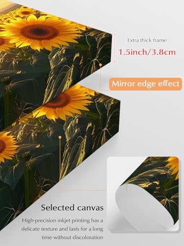 NuYeBiofx Summer Farm Sunflowers Canvas Wall Art Prints,48"x32" Framed Picture Artwork Watercolor Sunset Printed Canvas Oil Painting for Living Room Bedroom Office,Ready to Hang