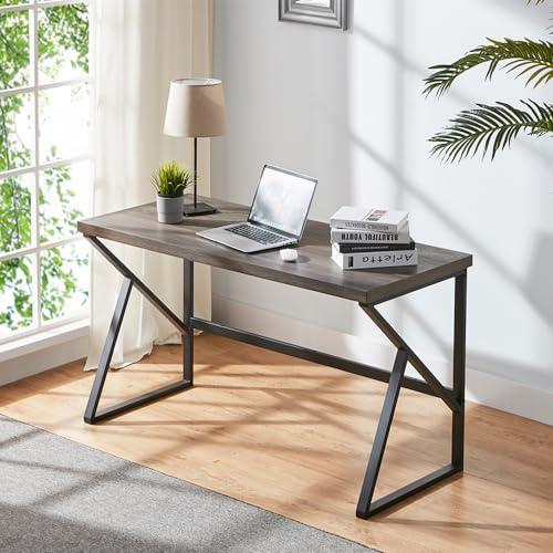 Home Office Desk, Industrial Metal Wood Computer Desk, Gray Oak 47 Inch, view 2