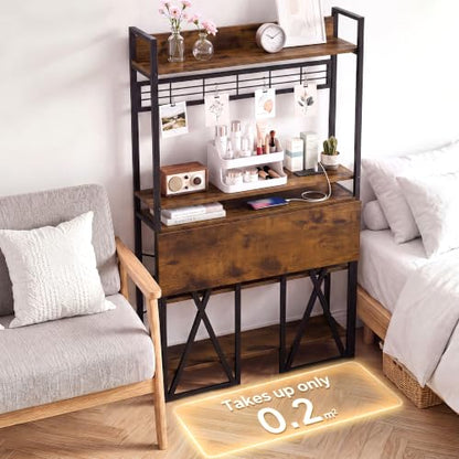 Small Computer Desk with Hutch, Foldable Desk with Shelves for Home Office, view 5