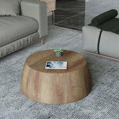 Wooden Coffee Table Modern Coffee Table Rustic Center Table with Metal Leg for Living Room Reception Room Office (Wood, Round)