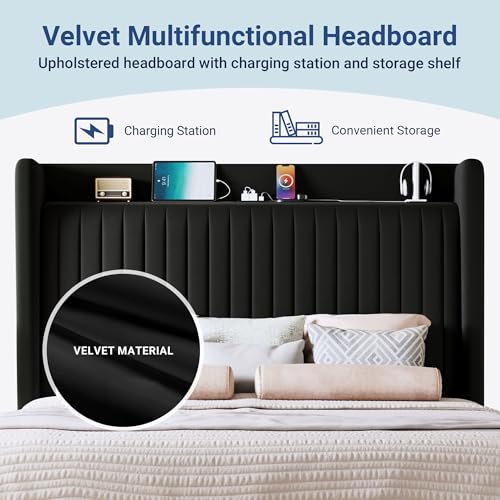 Queen Size Platform Bed Frame with USB Charging Station and Storage, view 5