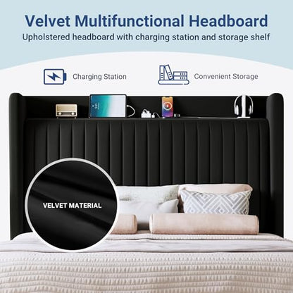 Queen Size Platform Bed Frame with USB Charging Station and Storage, view 5