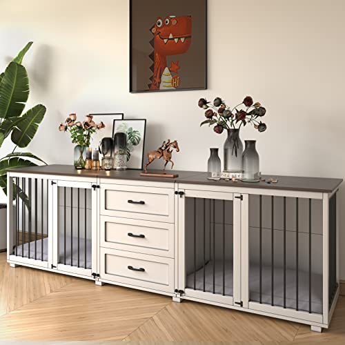 Furniture Style Dog Crate, Farmhouse Wooden Dog Kennel Furniture with 3 Drawer, view 6