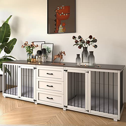 Furniture Style Dog Crate, Farmhouse Wooden Dog Kennel Furniture with 3 Drawer, view 6