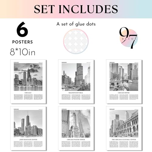 97 Decor Chicago Skyline Wall Art - Black And White Chicago Wall Art, City Pictures for Wall Decor, Cityscape Poster Landscape Artwork Living Room Prints for Bedroom (8x10 UNFRAMED)