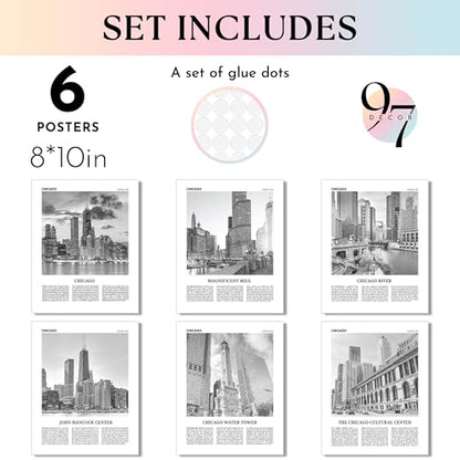 97 Decor Chicago Skyline Wall Art - Black And White Chicago Wall Art, City Pictures for Wall Decor, Cityscape Poster Landscape Artwork Living Room Prints for Bedroom (8x10 UNFRAMED)