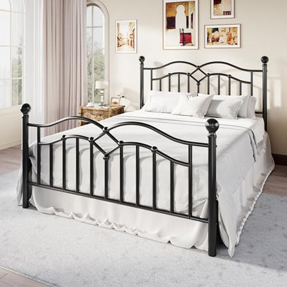 Full Vintage Metal Bed Frame with Headboard, Black, view 4