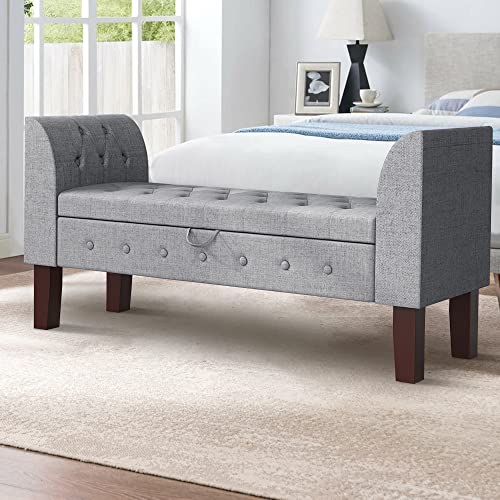 Tufted Stroage Bench for Bedroom Uphosltered Ottoman Bench with Arm with Storage for Entryway, Living Room Gray