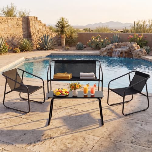 4 Piece Patio Furniture Set, Outdoor Patio Furniture Set with Table and Chairs, Sectional Bistro Sets for Lawn, Garden, Balcony, Pool, Poolside Black