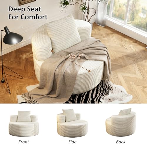37.4" Oversized Boneless Chair Round, Chaise Lounge Boneless Accent Chair Indoor, Upholstered Corduroy Deep Seat Sofa Chair, No Assembly Required, for Living Room Bedroom Apartment