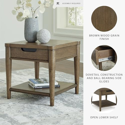 Signature Design by Ashley Roanhowe Contemporary 1-Drawer End Table with Open Lower Shelf, Light Brown