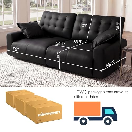 Extra Large Black Leather Couch with Chaise and Adjustable Back FSC Certified PU Leather, view 3