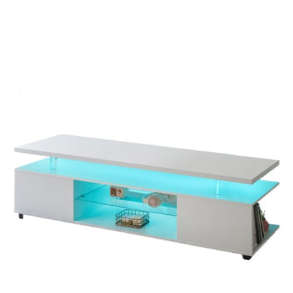 Black TV Stand,LED for Living Room,Glass Entertainment Center TV Stand, TV Console Tables for Living Room,Bedroom,Home Office (White)
