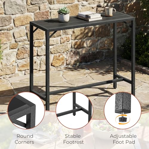 Outdoor Bar Table, 47" Patio Counter Height Table, High Top Furniture w/HDPE Top, E-Coating & Hammer-Finish Frame, Adjustable Foot, All Weather for Hot Tub,Balcony,Poolside,Kitchen