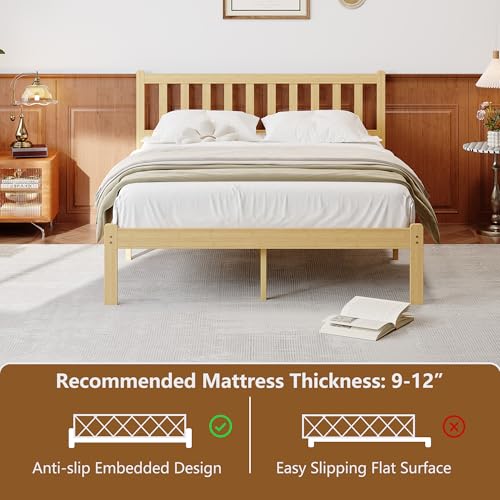 14 Inch Bamboo Wood Full Platform Bed Frame with Headboard, view 5