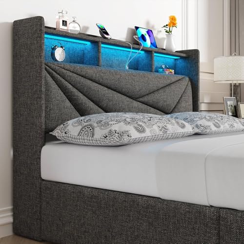 Queen Bed Frame with 4 Storage Drawers,and Led Headboard, view 7