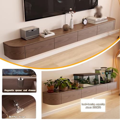 Solid Wood Floating TV Stand, Wall Mounted Media Console with 2 Side Doors, view 7