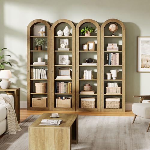 74.8" Tall Arched Bookshelf, 6-Tier Narrow Open Bookcase, view 5
