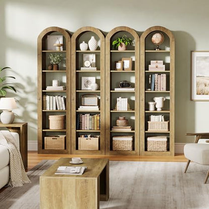 74.8" Tall Arched Bookshelf, 6-Tier Narrow Open Bookcase, view 5