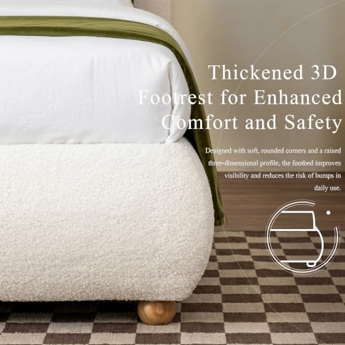 Boucle Cloud Queen Bed Frame with Headboard, Solid Wood Legs, Creamy, view 7