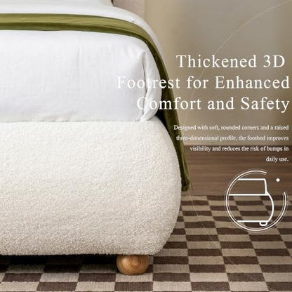 Boucle Cloud Queen Bed Frame with Headboard, Solid Wood Legs, Creamy, view 7