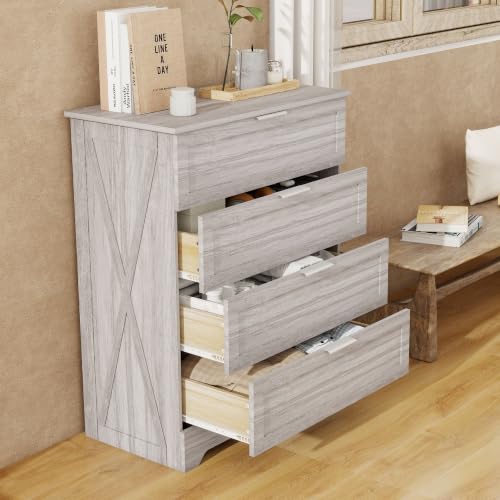 Farmhouse Dresser for Bedroom, 37’’ Tall Wood Chest of Drawers, Wash Grey, view 6