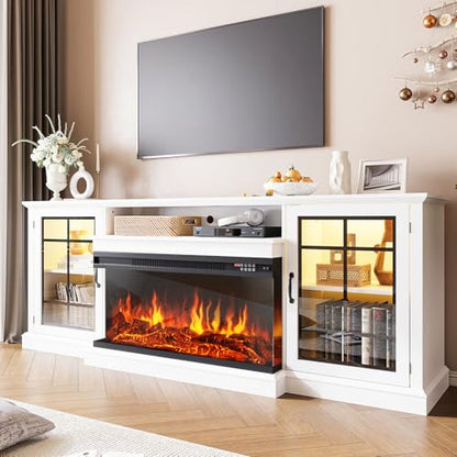 80" Fireplace TV Stand with 3-Sided Glass, TV Cabinet for TVs up to 90", view 2