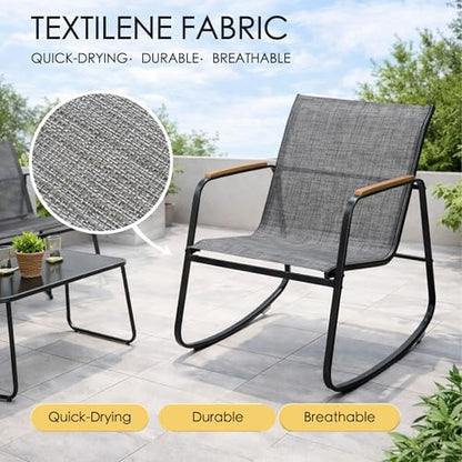 4-Piece Outdoor Patio Furniture Set with Textilene Chairs, Metal Conversation Set, Tempered Glass Coffee Table, Powder-Coated Steel Frame for Garden, Poolside, Backyard Gray
