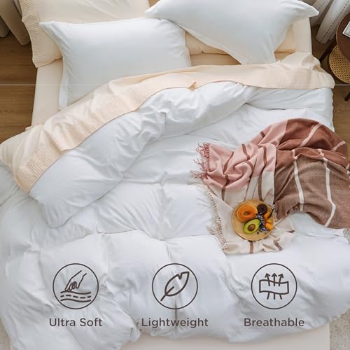 Prewashed Duvet Cover Queen, Cotton-Like Soft Bedding Set, White, view 5