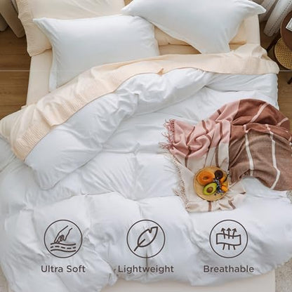 Prewashed Duvet Cover Queen, Cotton-Like Soft Bedding Set, White, view 5