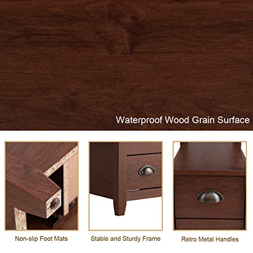 End Table W/ 2 Drawers and Shelf Space-Saving Rectangular Bedside Table with Metal Handle, Retro Side Table for Living Room Bedroom Home Furniture Side Table (1, Brown)