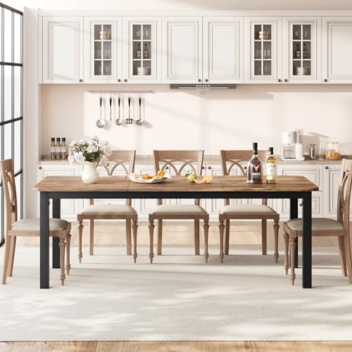 Industrial Dining Table for 6-8 People, 78.7" Long Kitchen Table with Sturdy Metal Frame & Seats 6 Rectangular Counter for Dinner, Kitchen, Office Desk (Only Table)