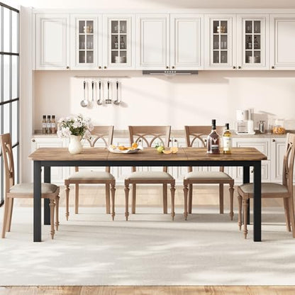 Industrial Dining Table for 6-8 People, 78.7" Long Kitchen Table with Sturdy Metal Frame & Seats 6 Rectangular Counter for Dinner, Kitchen, Office Desk (Only Table)