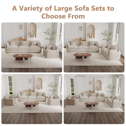 Modular Sectional Sofa, 111.5 Inch L Shaped Couch Set for Living Room, 3-Seater Comfy Cloud Couches with Movable Ottoman, DIY Combination, Chenille, Light Coffee