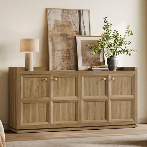 61.7" Buffet Cabinet 4-Door Sideboard Kitchen Living Room Brown Oak, view 2
