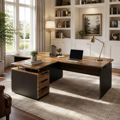 63" L Shaped Executive Desk, Modern Office Desk with 3 Drawers & Locking Storage, view 5