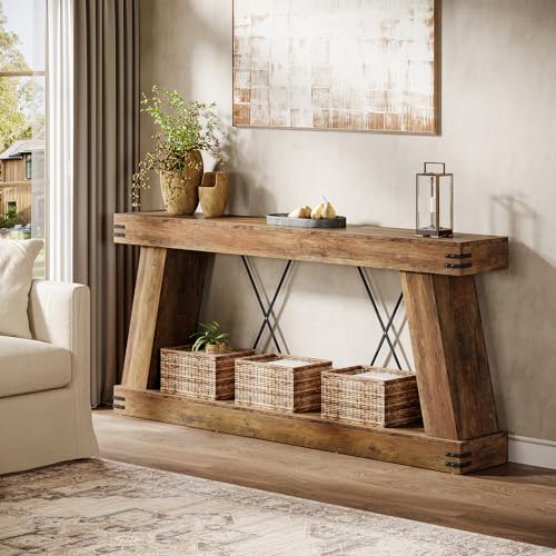 Tribesigns 70.9" Farmhouse Console Table, Long Sofa Table Behind Couch with Storage, Narrow Wooden Console Station, Industrial Rustic Entryway Furniture for Hallway, Entry, Living Room, Brown