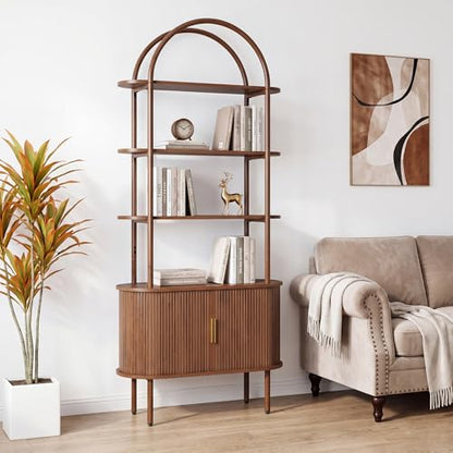 71" Tall Arched Bookshelf, Mid Century Modern Bookcase, view 7