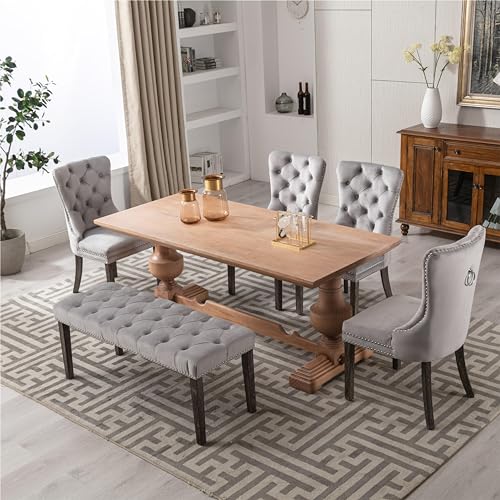 Button-Tufted Ottoman Bench, Upholstered Bedroom Benches Velvet Footrest Stool Accent Bench for Entryway Dining Room Living Room Bedroom End of Bed, Gray