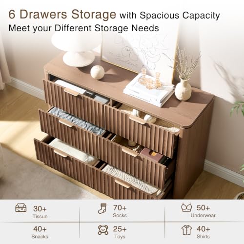 Fluted 6 Drawers Dresser for Bedroom-47.3" Wide Wooden Chest of Drawers, view 6